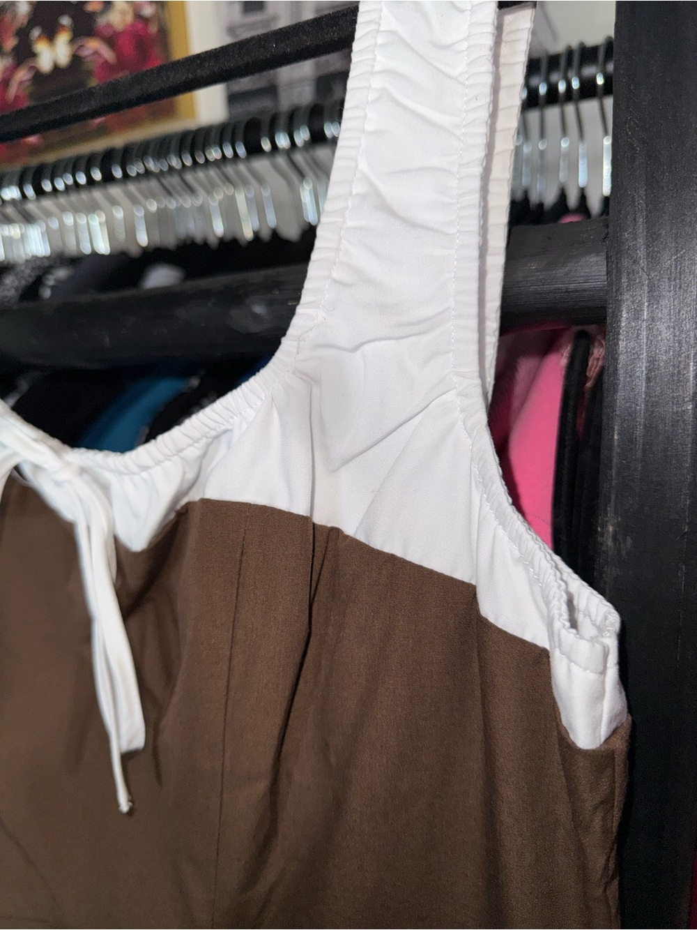 Moon River Two Tone Drop Waist Peekaboo Midi Dress Brown White Women’s Large - Picture 12 of 12